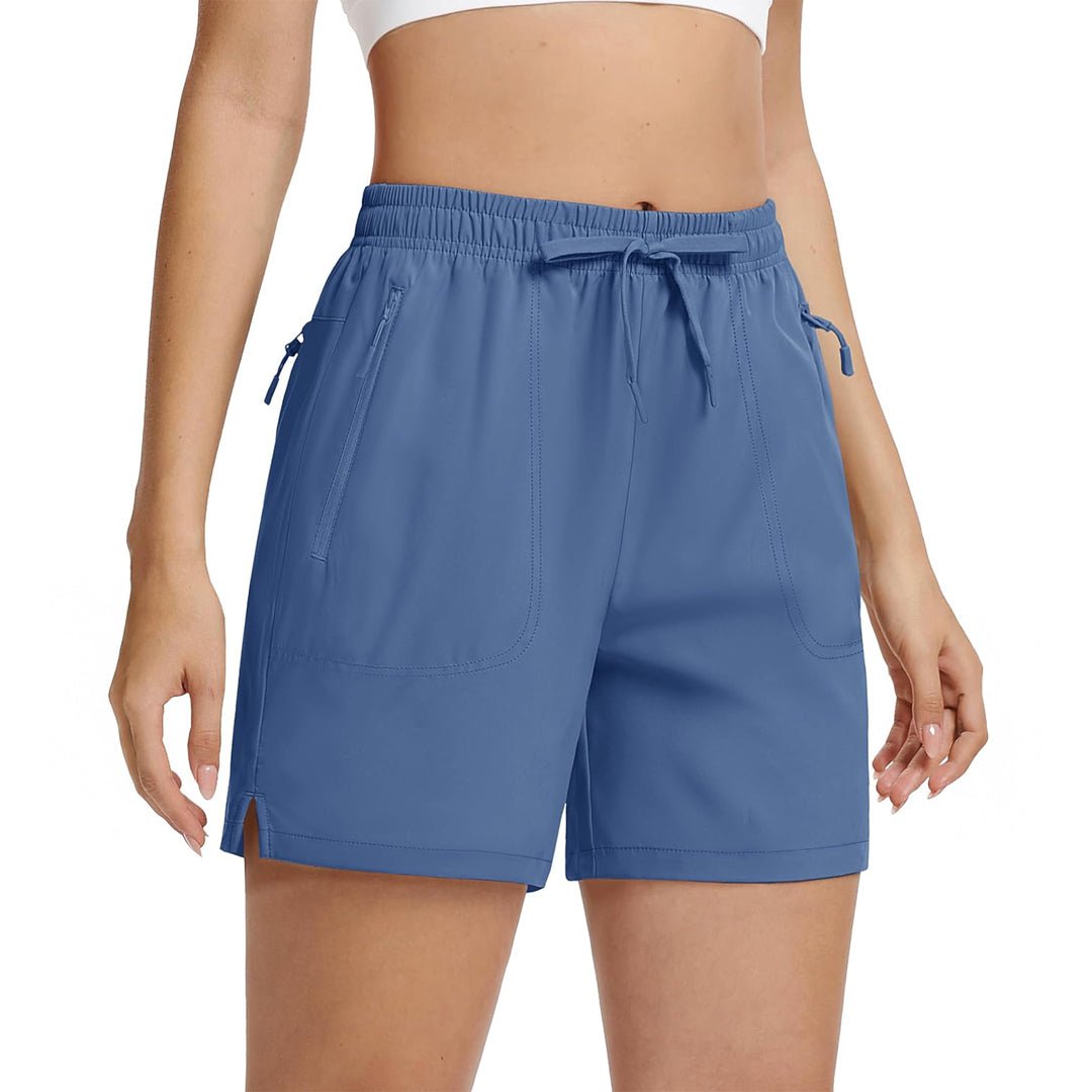 Women's 5-inch hiking shorts khaki quick-dry lightweight UPF 50 with multi-pocket design