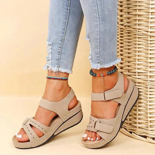 Women's adjustable walking sandals with twin buckle straps, open heel slip-on design for all-day comfort