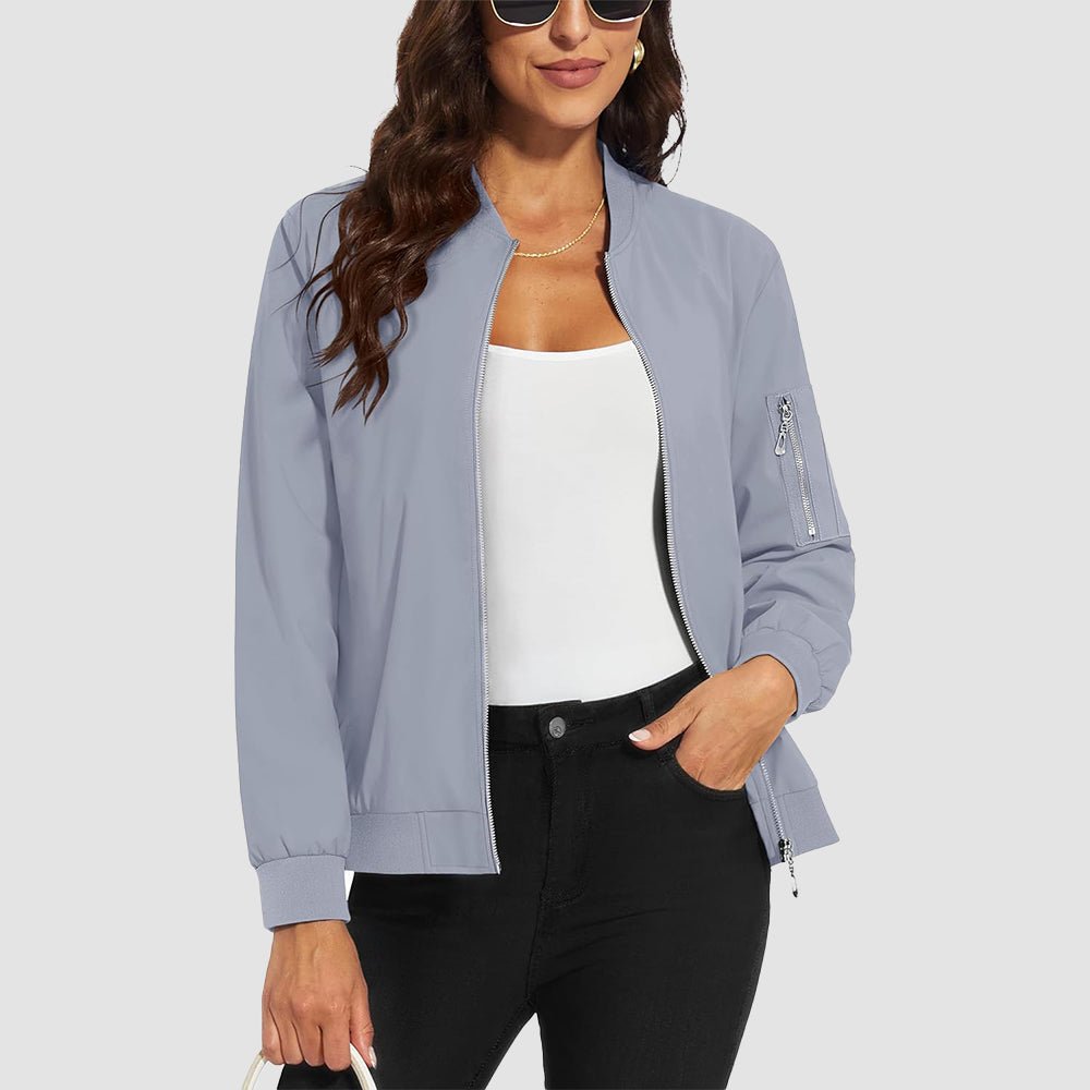 Women's lightweight windproof bomber jacket water-resistant spring windbreaker with 3 pockets