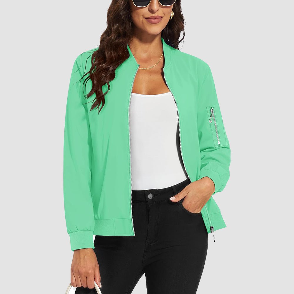 Women's lightweight windproof bomber jacket water-resistant spring windbreaker with 3 pockets