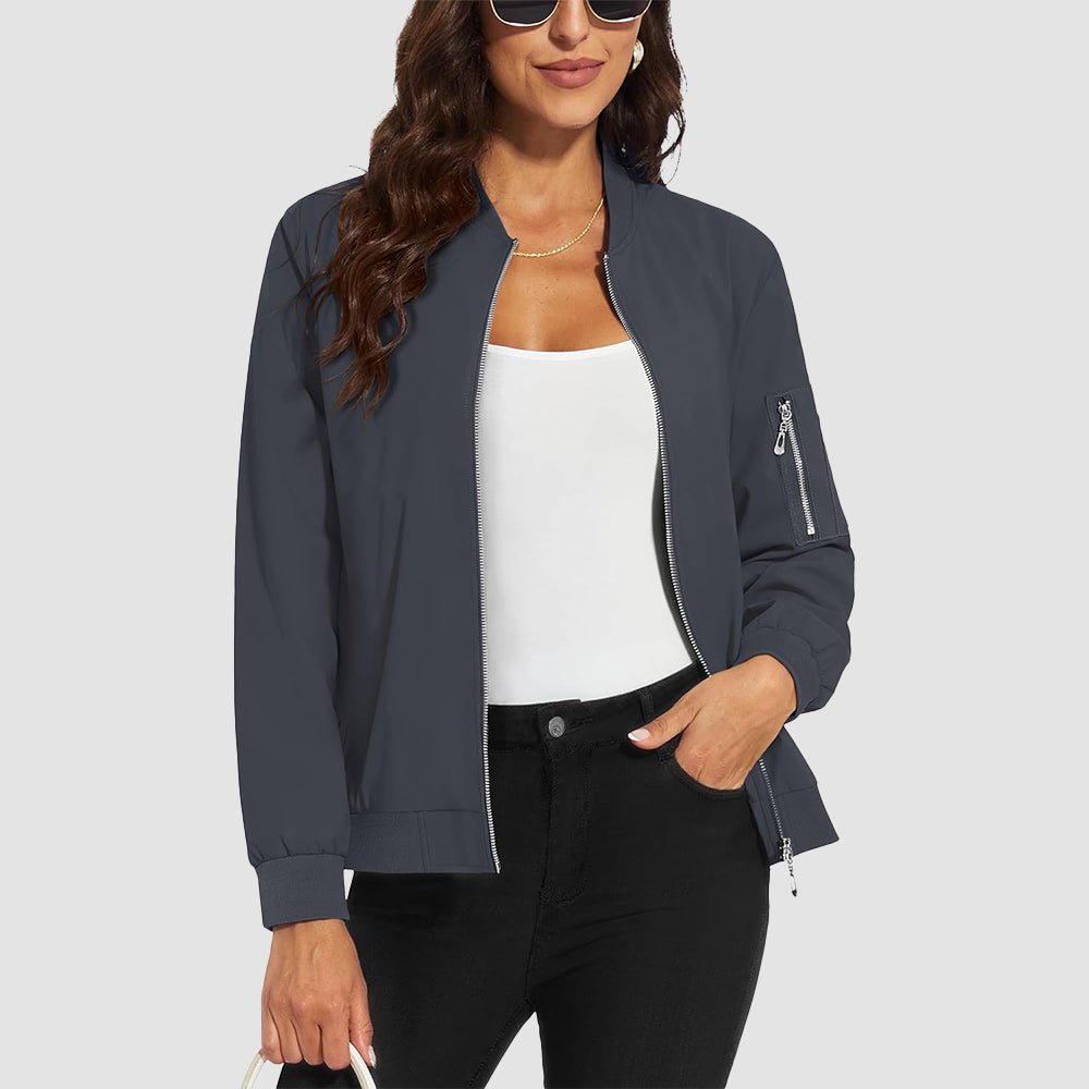 Women's lightweight windproof bomber jacket water-resistant spring windbreaker with 3 pockets