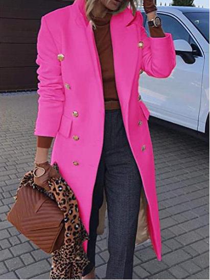 Women's elegant wool coat with lapels, long sleeves, buttoned pockets, tailored fit winter outerwear