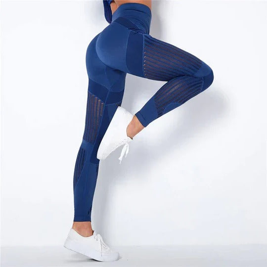 Women's black high-rise anti-cellulite compression leggings with textured sculpting finish