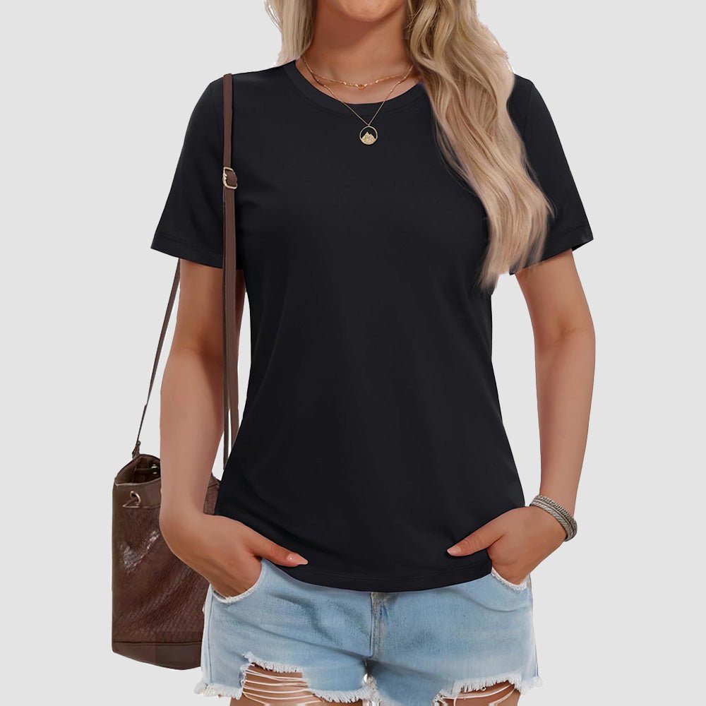 Women's UPF 50+ crew neck tee, lightweight breathable cotton blend, short sleeve sun protection shirt