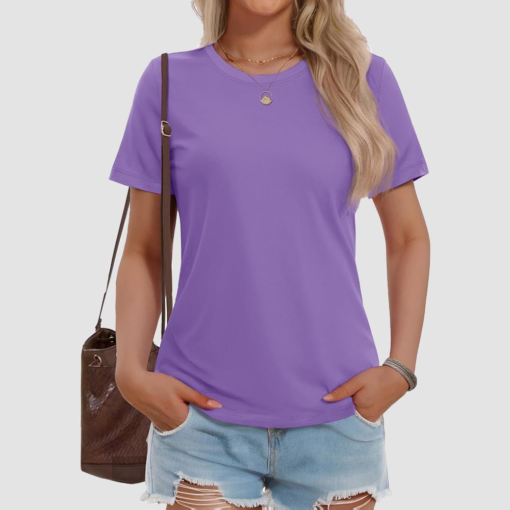 Women's UPF 50+ crew neck cotton tee, lightweight breathable short sleeve sun protection shirt