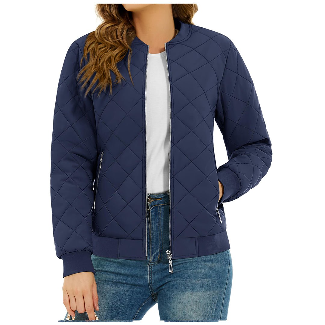 Women's lightweight diamond quilted bomber jacket casual everyday all-season style