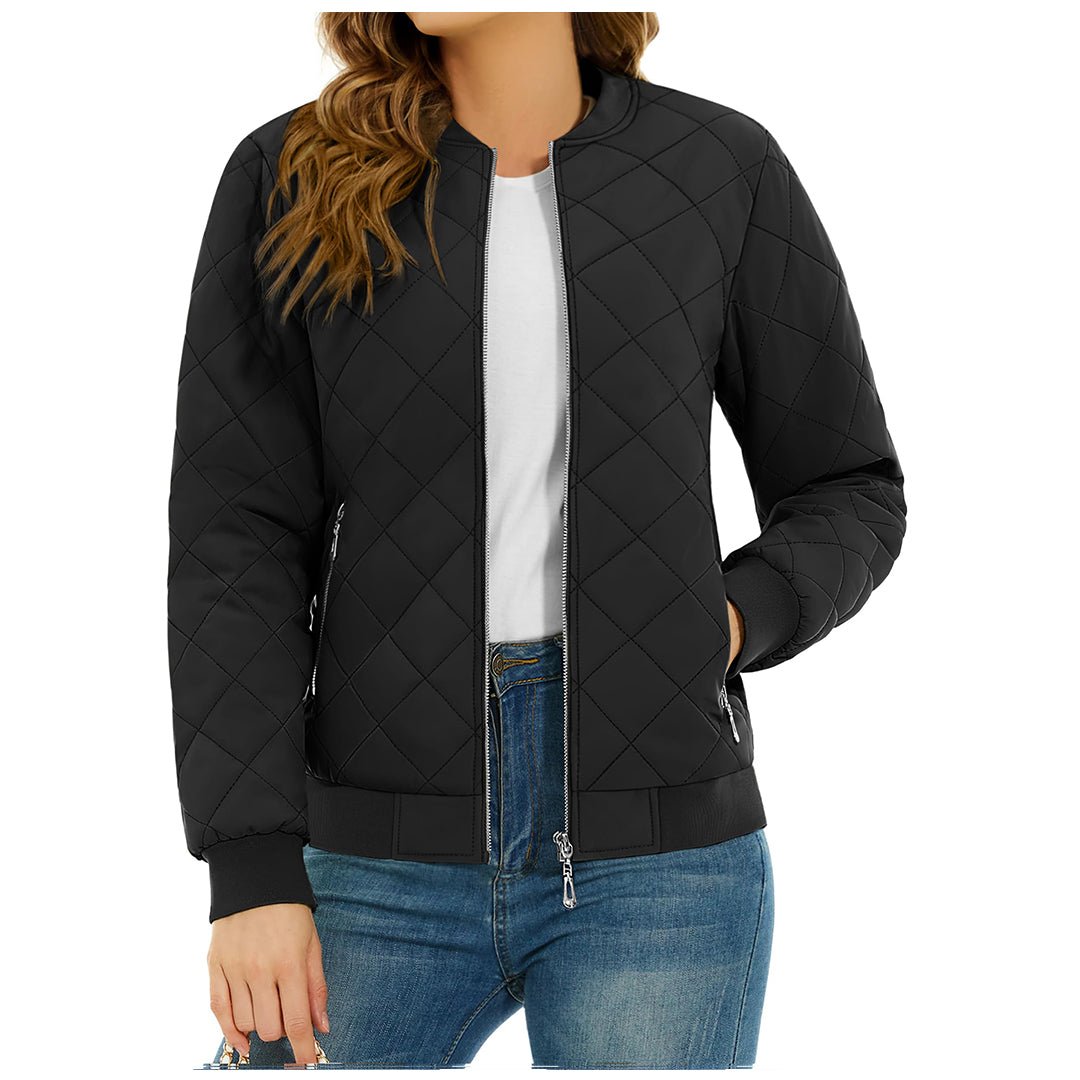 Women's lightweight diamond quilted bomber jacket casual everyday all-season stylish warm layer