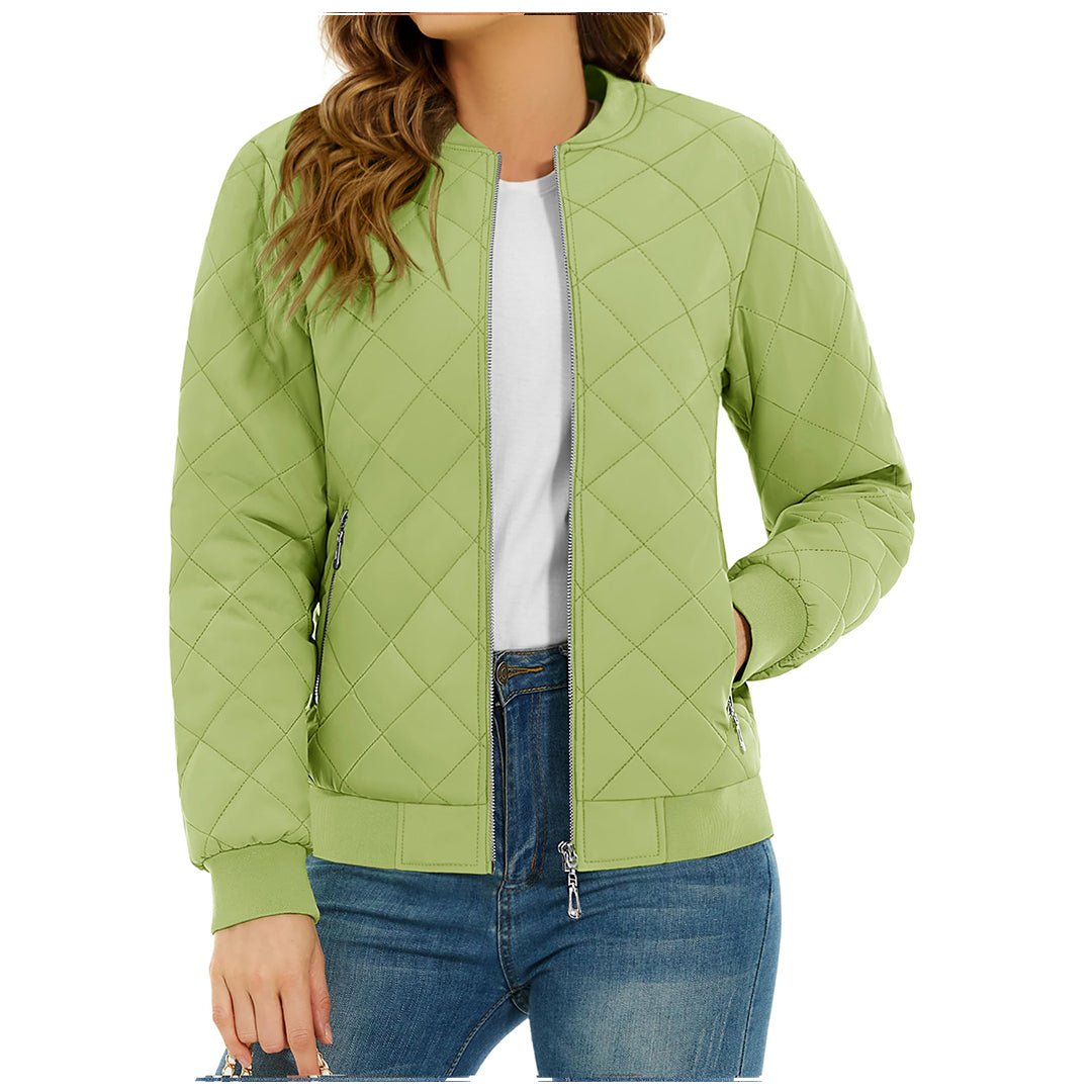 Women's lightweight diamond quilted bomber jacket casual everyday all-season slim fit style