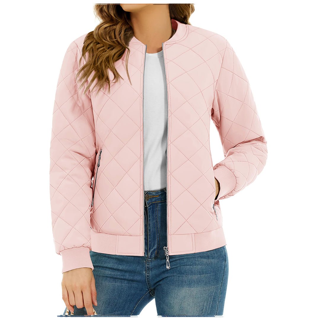 Women's lightweight diamond quilted bomber jacket casual everyday all-season comfort stylish layer