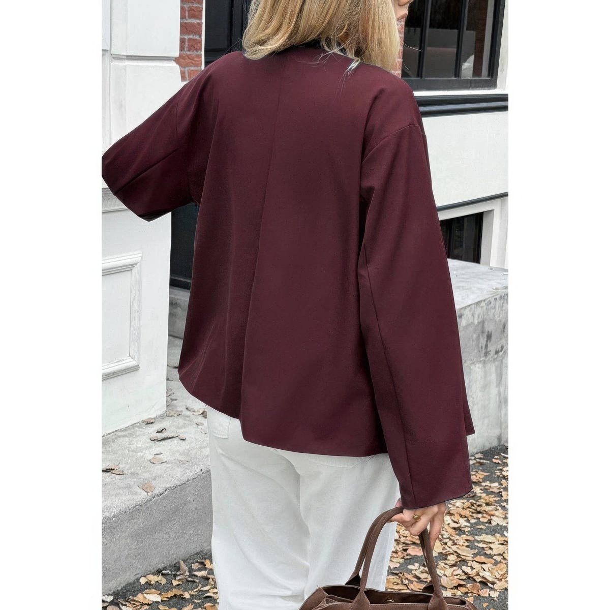 Women's double-breasted V-neck trench coat mid-length minimalist tailored silhouette long sleeves