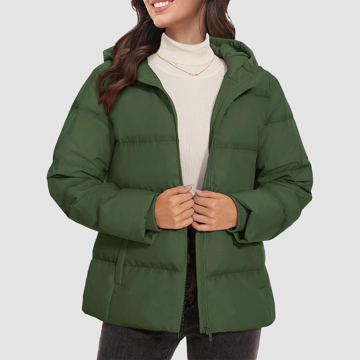 Women's lightweight quilted hooded down jacket winter coat with pockets, 120g fill insulation
