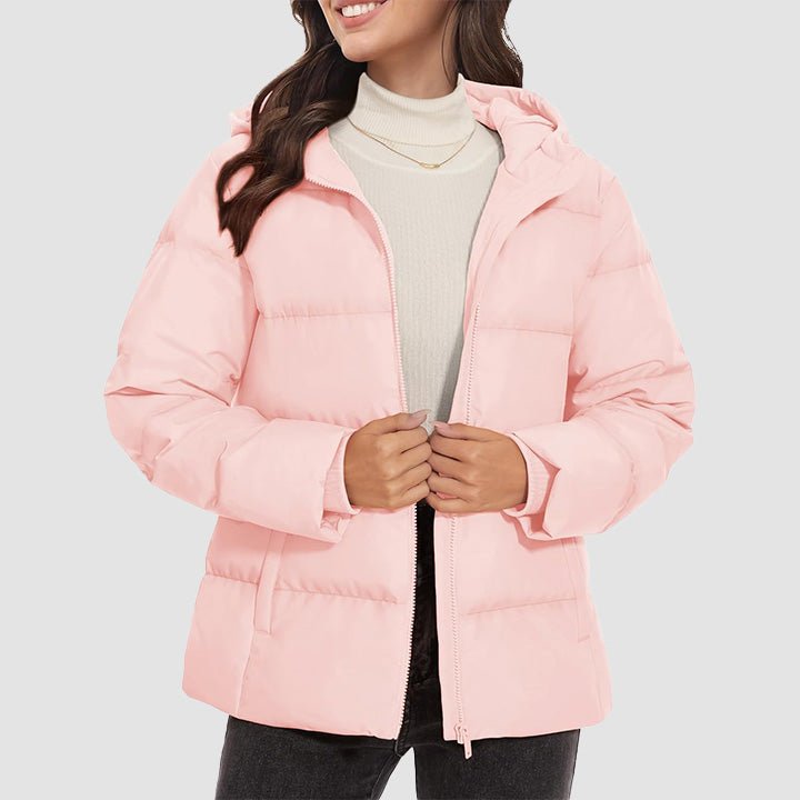 Women's lightweight quilted hooded down jacket with pockets, 120g fill thermal winter coat