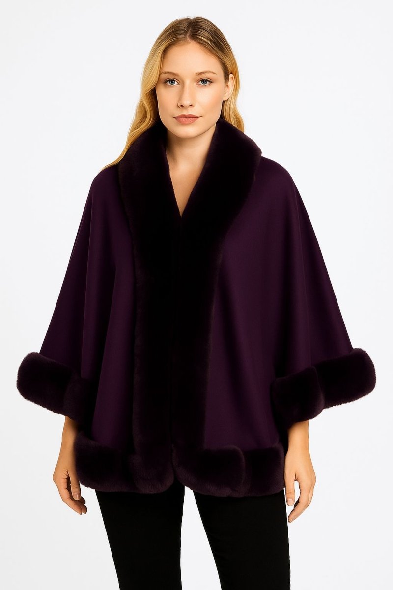 Women's ivory faux fur open-front cape jacket with plush collar, elegant layering piece