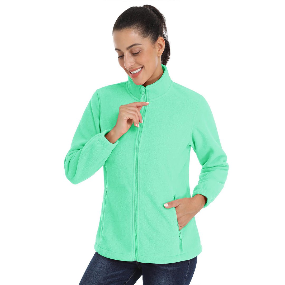 Women's lightweight full-zip fleece jacket stand-up collar packable warm outdoor everyday layer