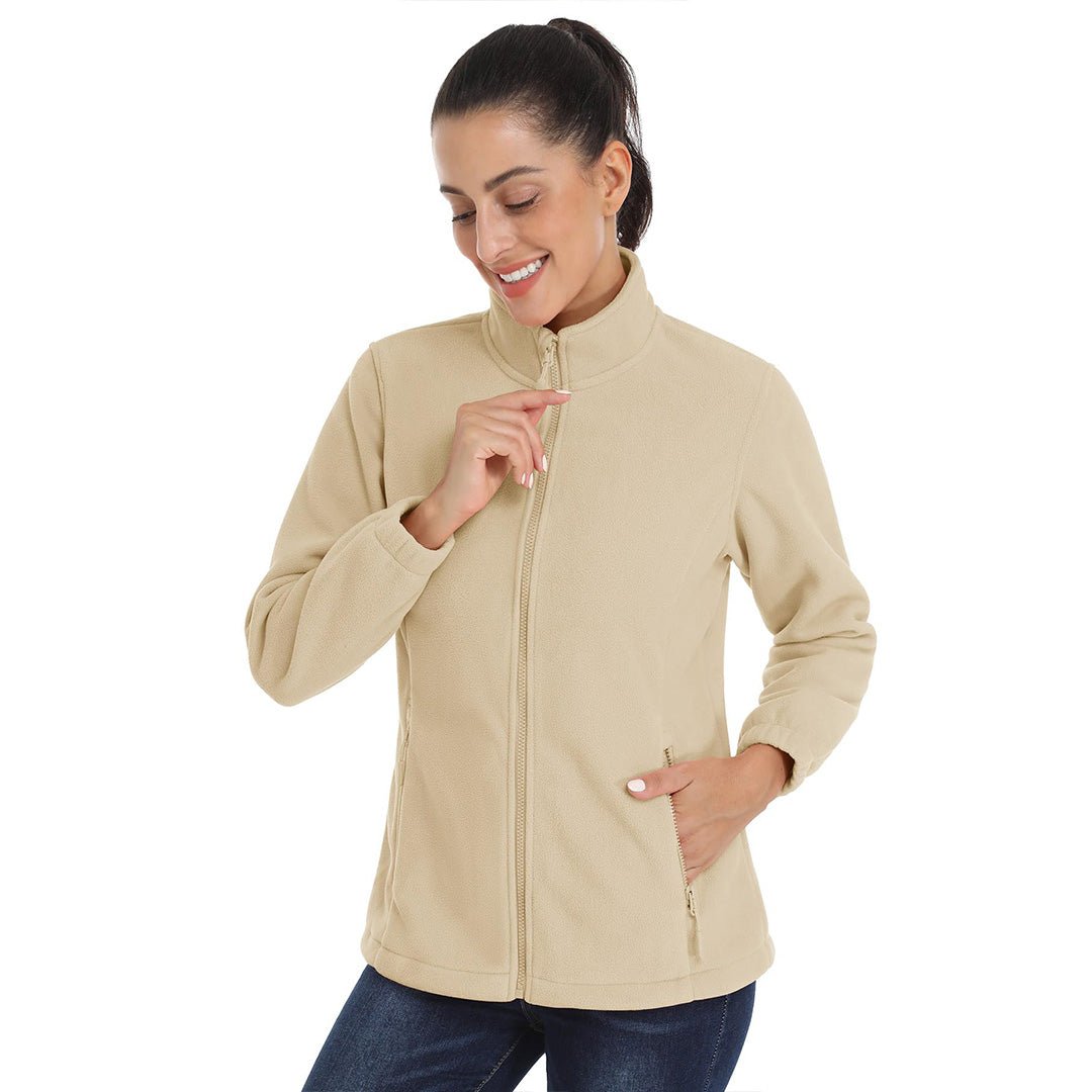 Women's lightweight full-zip fleece jacket stand-up collar packable warm outdoor everyday wear
