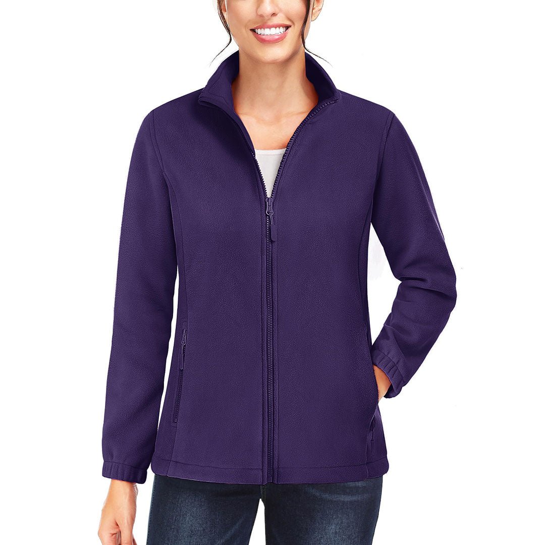 Women's lightweight full-zip fleece jacket stand-up collar packable outdoor warm everyday layer
