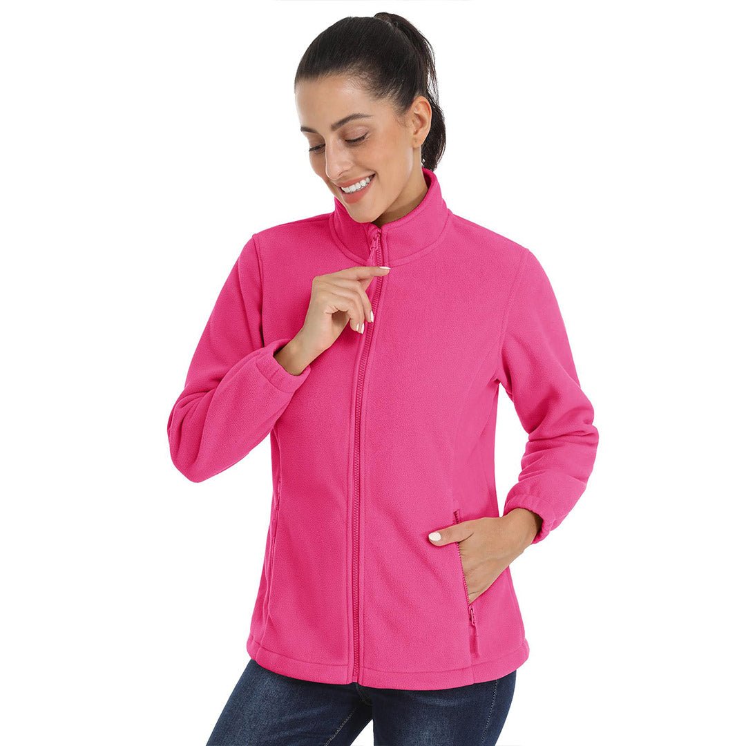 Women's lightweight full-zip fleece jacket stand-up collar packable outdoor warmth everyday style
