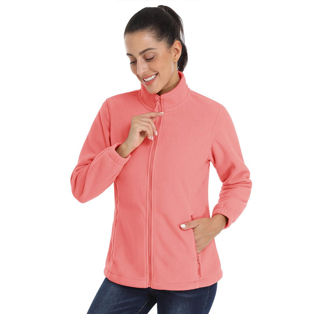 Women's lightweight full-zip fleece jacket stand-up collar packable warm outdoor everyday wear
