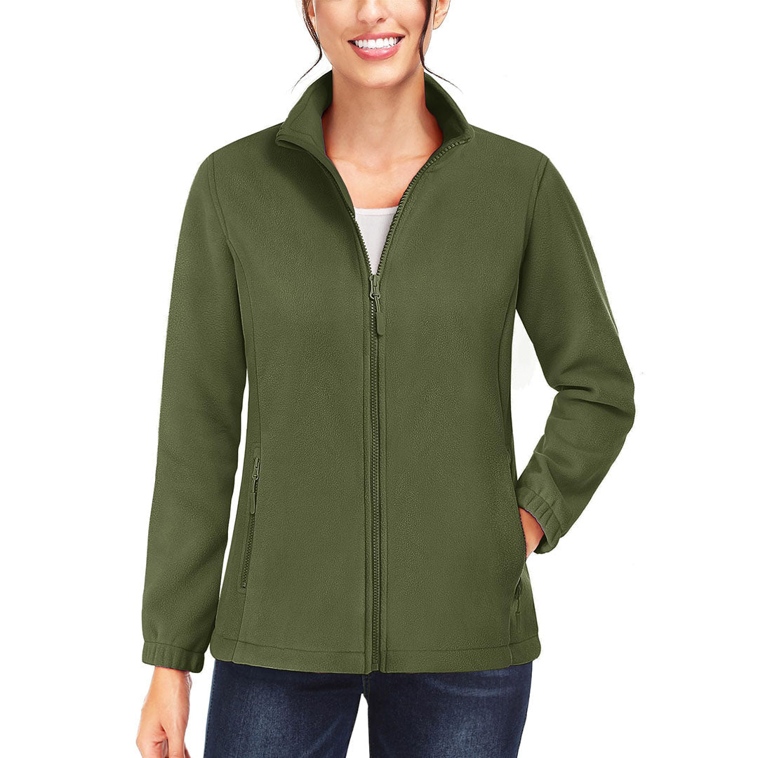 Women's lightweight full-zip fleece jacket stand-up collar packable warm outdoor everyday wear