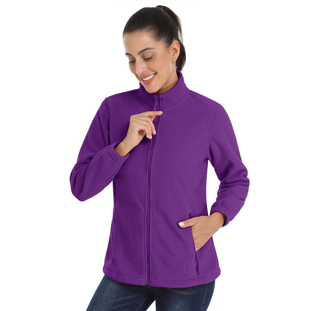 Women's lightweight full-zip fleece jacket stand-up collar packable outdoor warm everyday layer