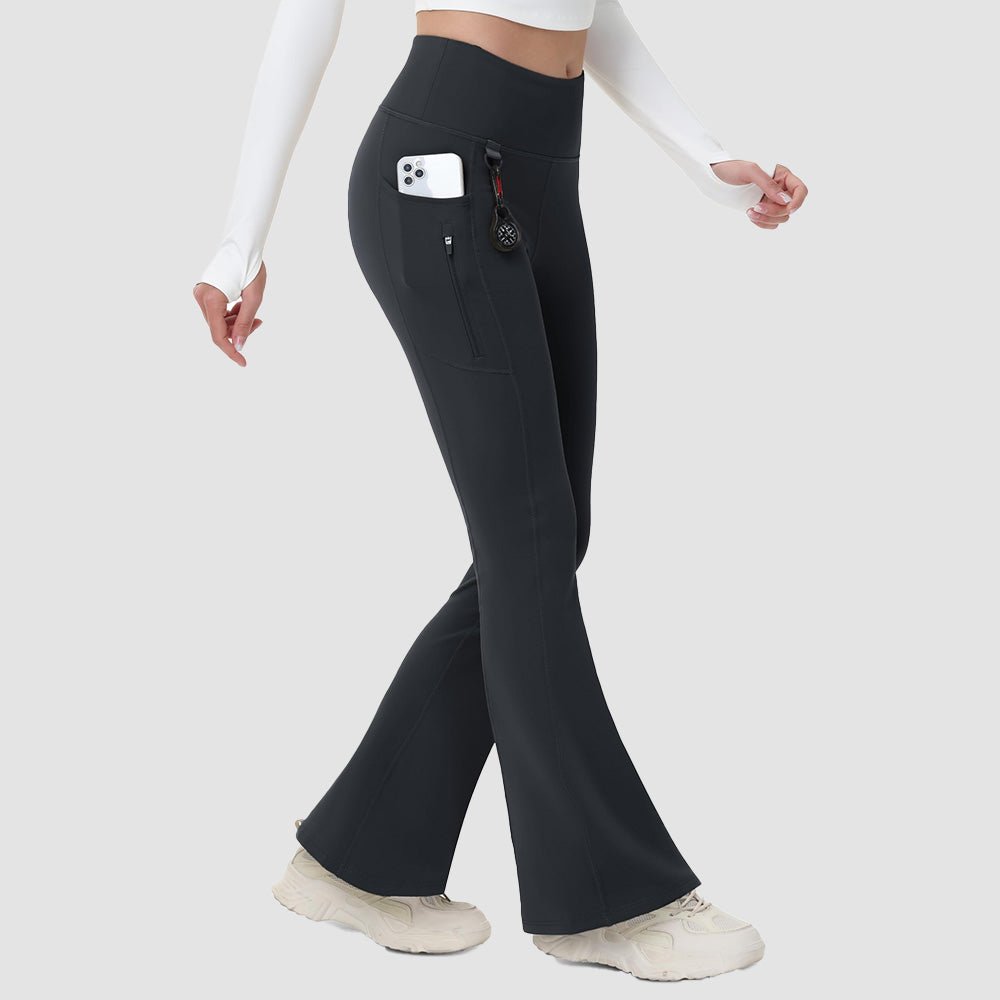 Women's fleece lined flare leggings waterproof windproof with pockets, warm winter outdoor style