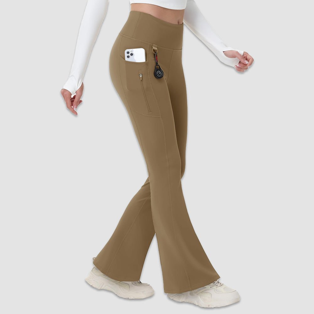 Women's fleece lined flare leggings waterproof windproof black winter outdoor style with pockets