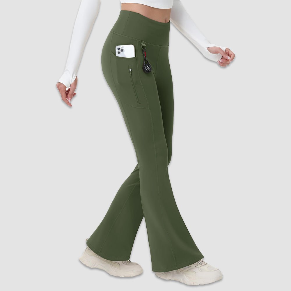 Women's fleece lined flare leggings waterproof windproof with pockets, warm winter outdoor style