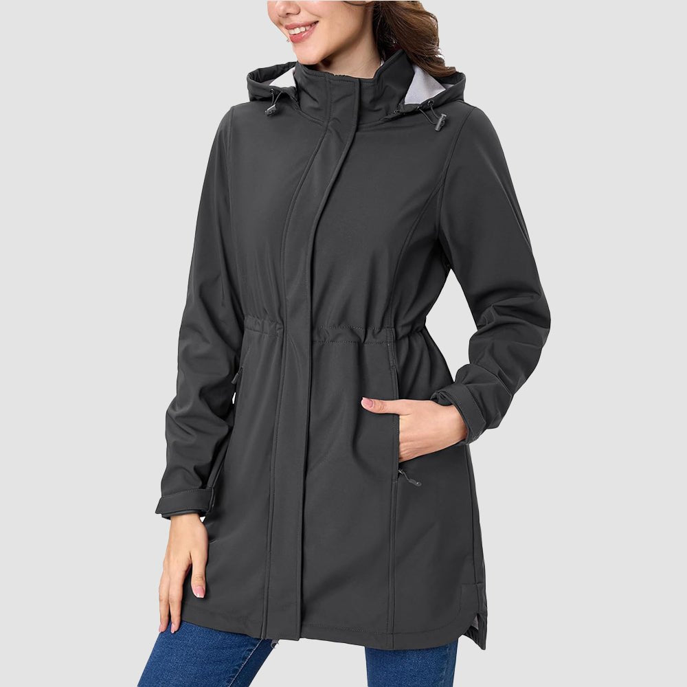 Women's fleece-lined hooded winter coat, waterproof windproof polyester blend, lightweight warmth