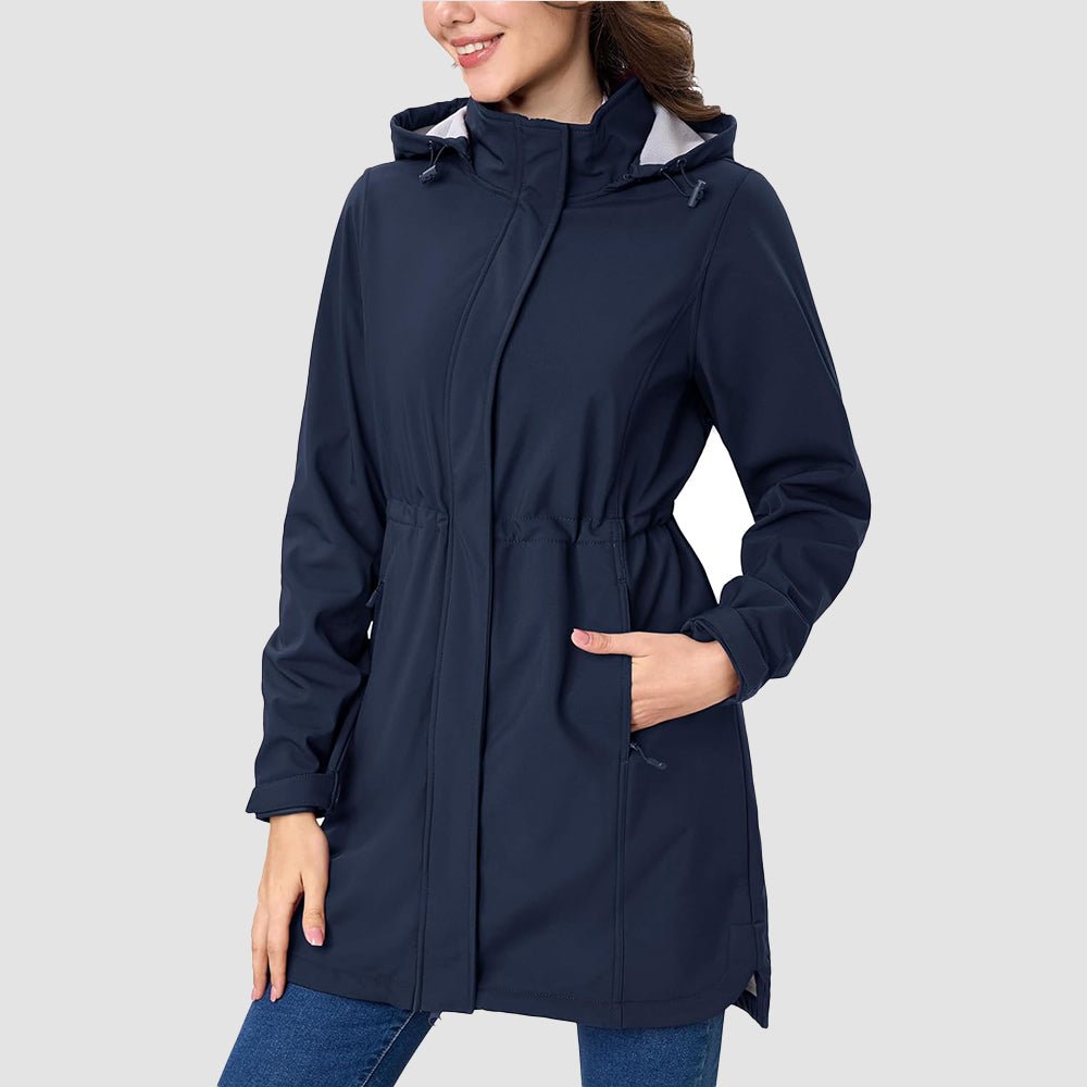 Women's fleece-lined hooded jacket waterproof windproof winter coat with breathable warmth