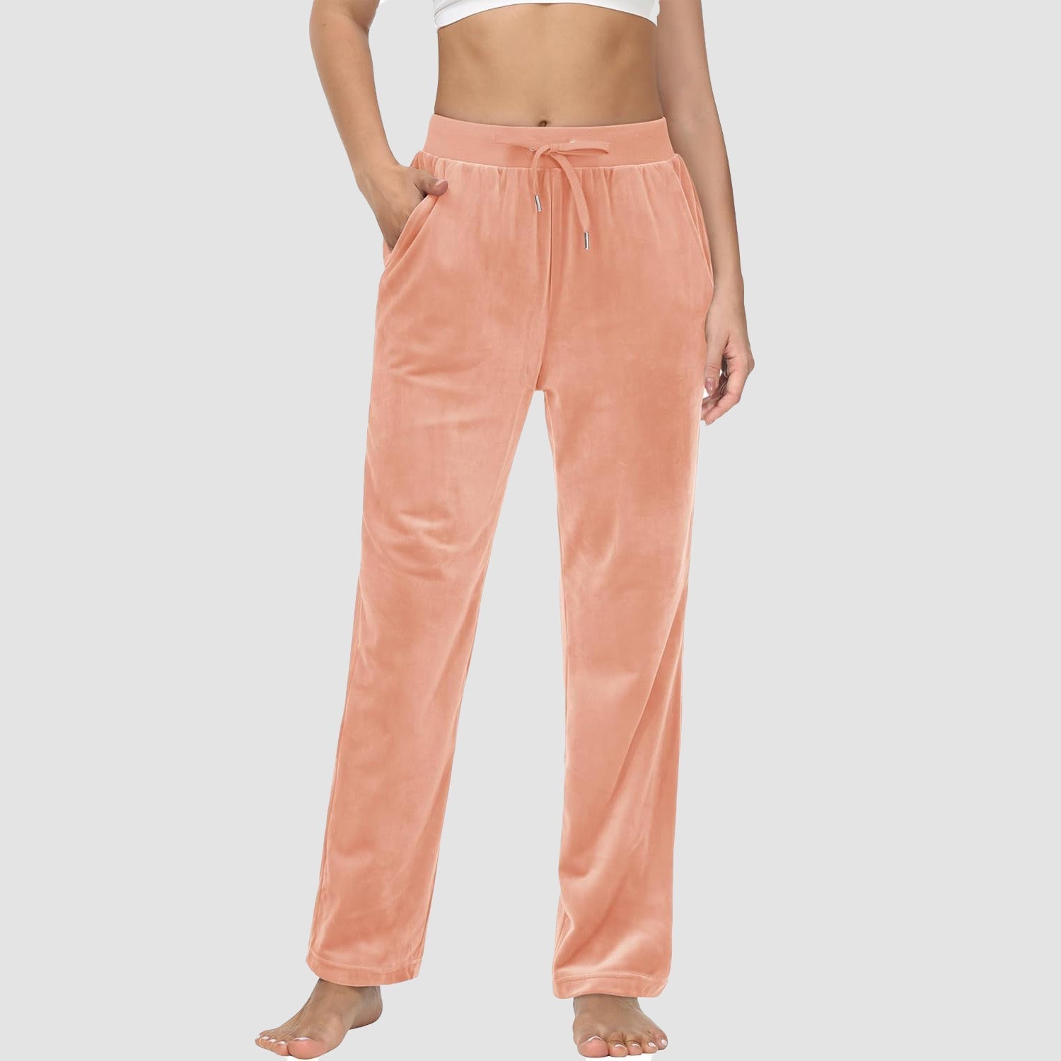 Women's fleece jogger pants with velvet lining, elastic waist, relaxed fit, and side pockets for cozy lounging