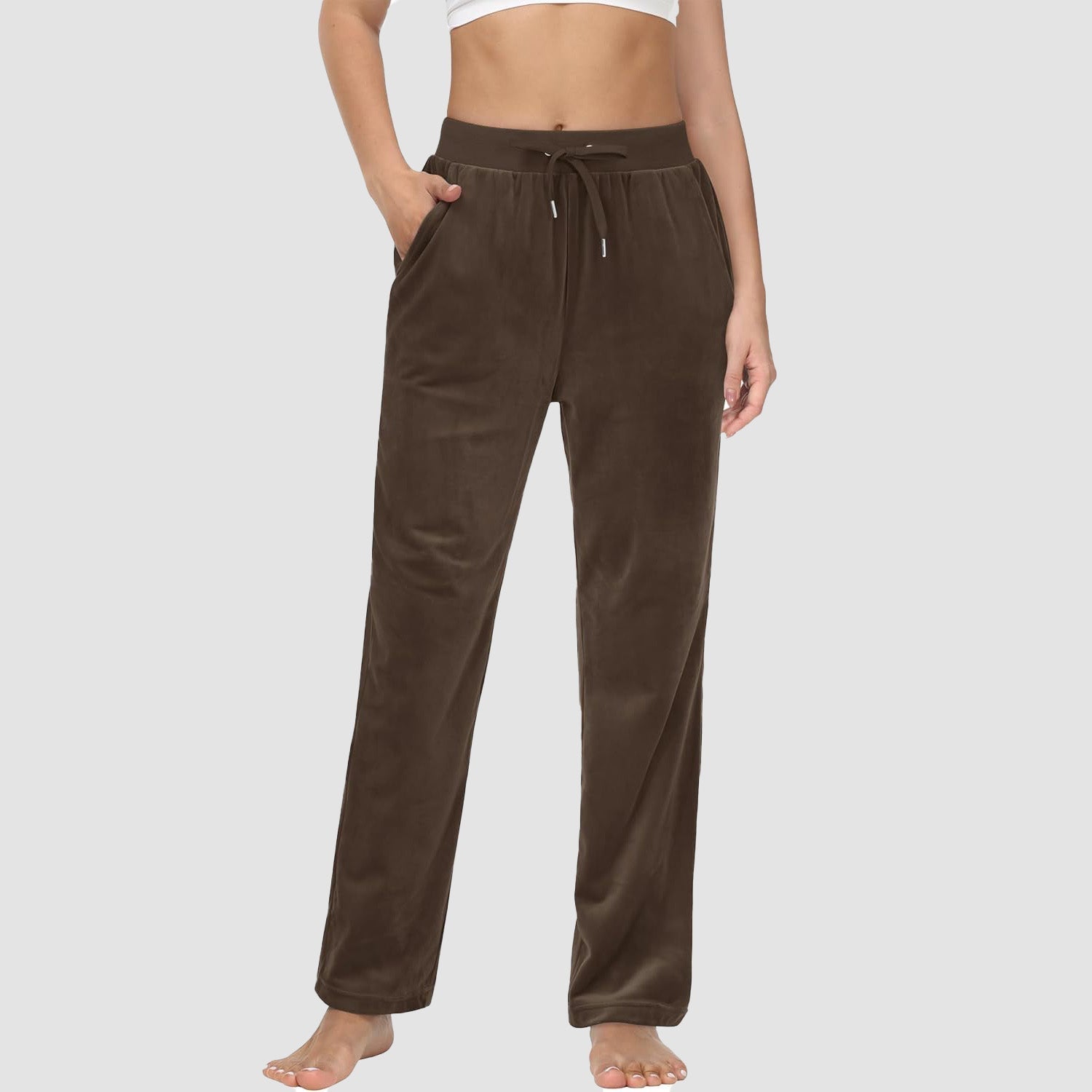 Women's fleece jogger pants with velvet lining, elastic waist, pockets, relaxed fit for cozy lounge