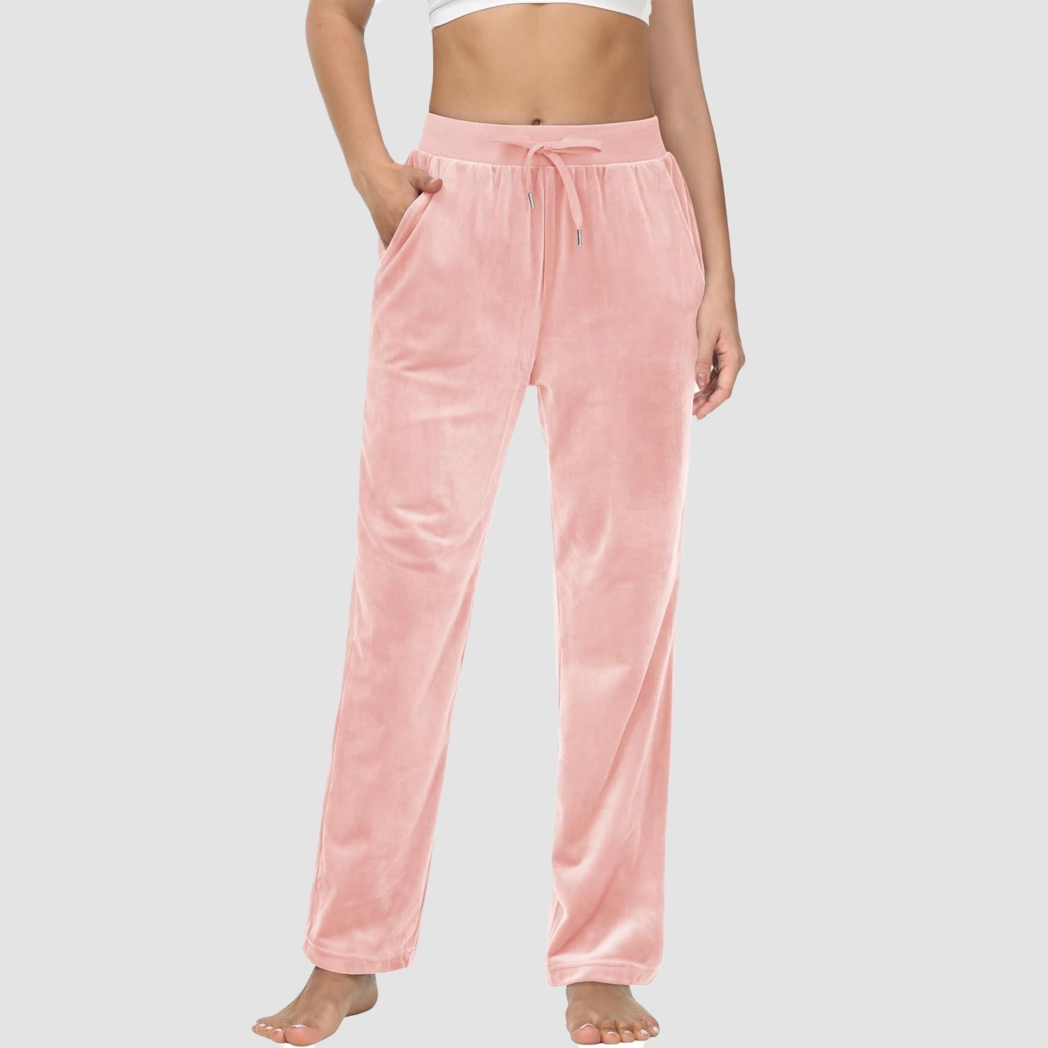 Women's fleece jogger pants with velvet lining, elastic waist, pockets, relaxed fit for lounge and yoga