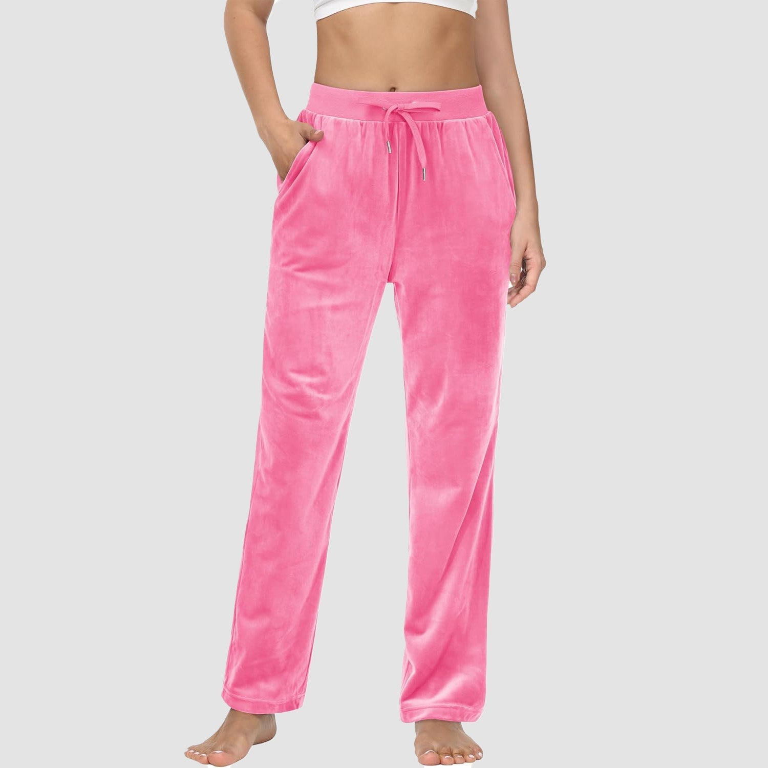 Women's fleece jogger pants with velvet lining, elastic waist, relaxed fit, and side pockets for cozy lounge