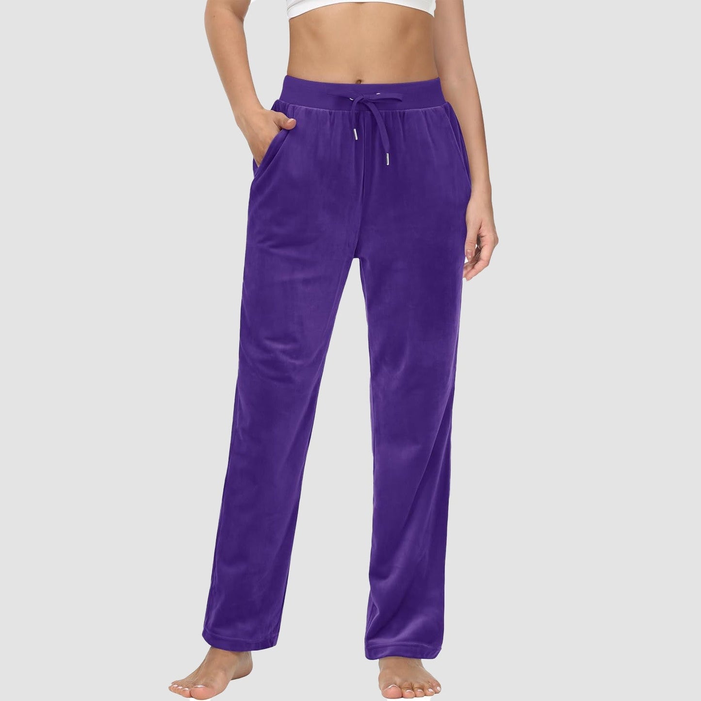 Women's fleece jogger pants with velvet lining, elastic waist, pockets, relaxed fit lounge yoga style