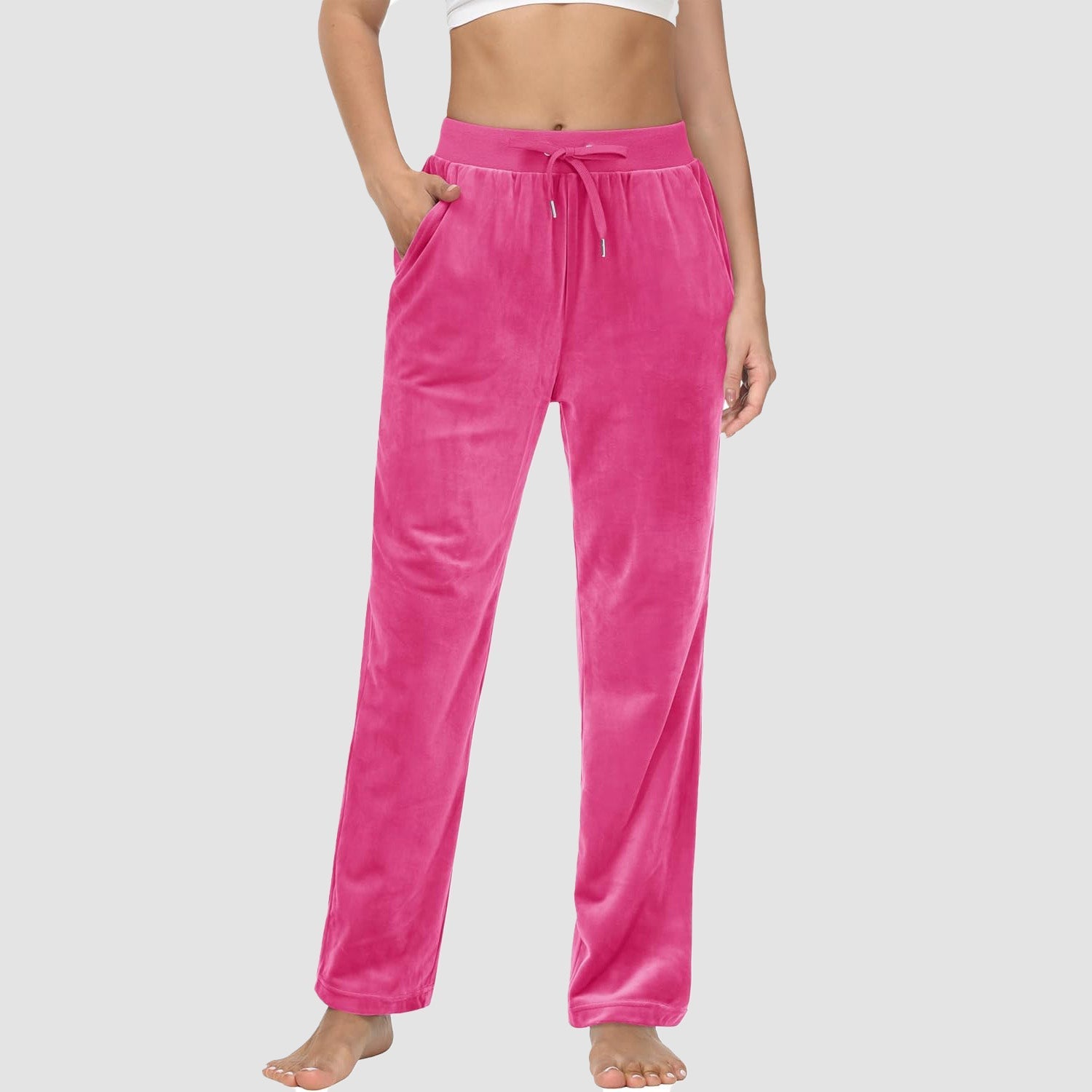 Women's fleece jogger pants with velvet lining, elastic waist, pockets, cozy lounge style