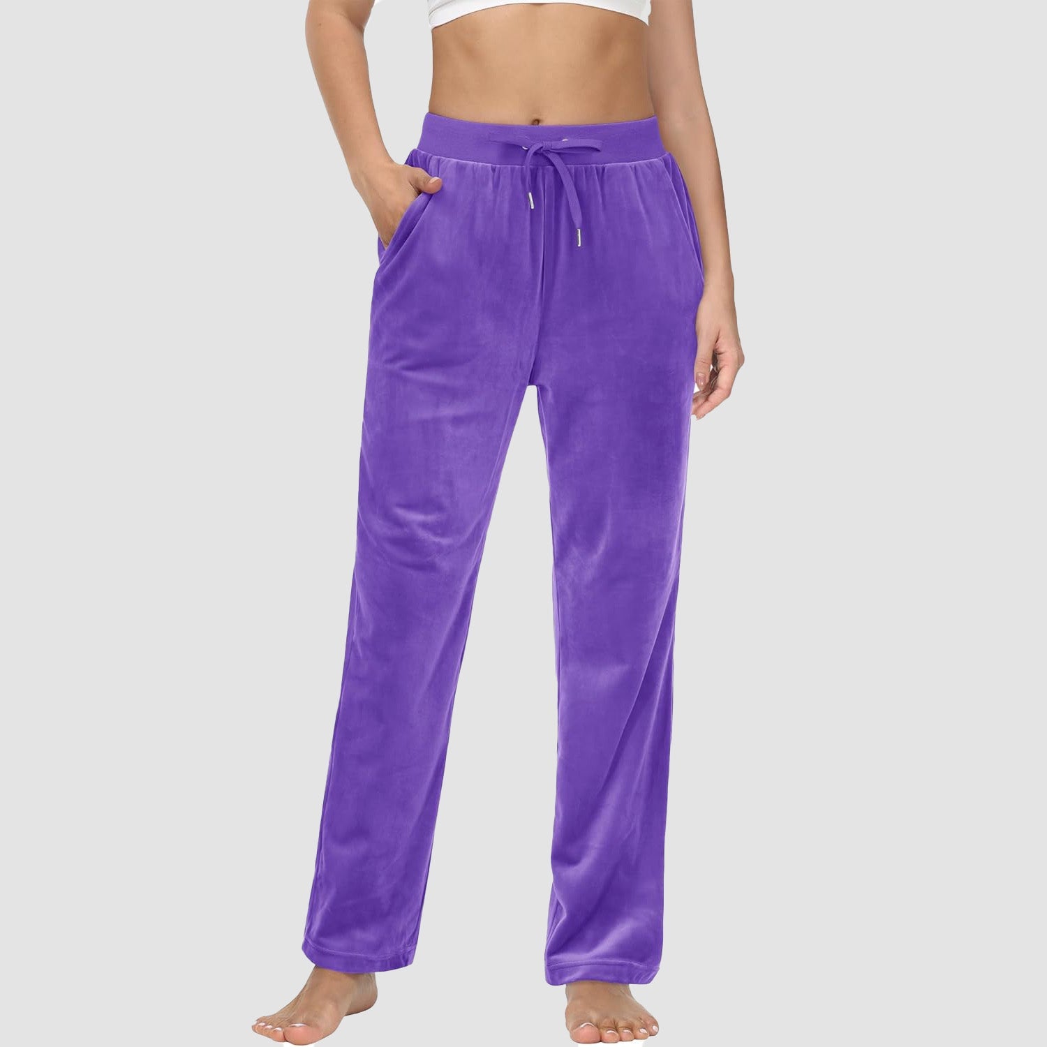 Women's fleece jogger pants with velvet lining, elastic waist, pockets, relaxed fit for lounge and yoga
