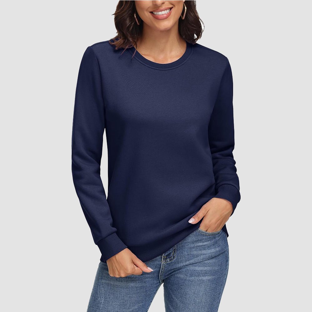 Women's fleece crewneck sweatshirt long sleeve cozy pullover with ribbed cuffs for warmth