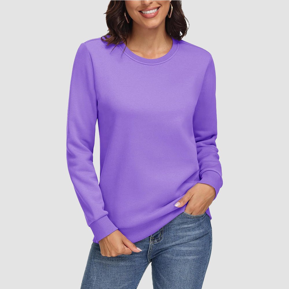 Women's fleece crewneck sweatshirt long sleeve cozy lining ribbed cuffs warm comfortable fit