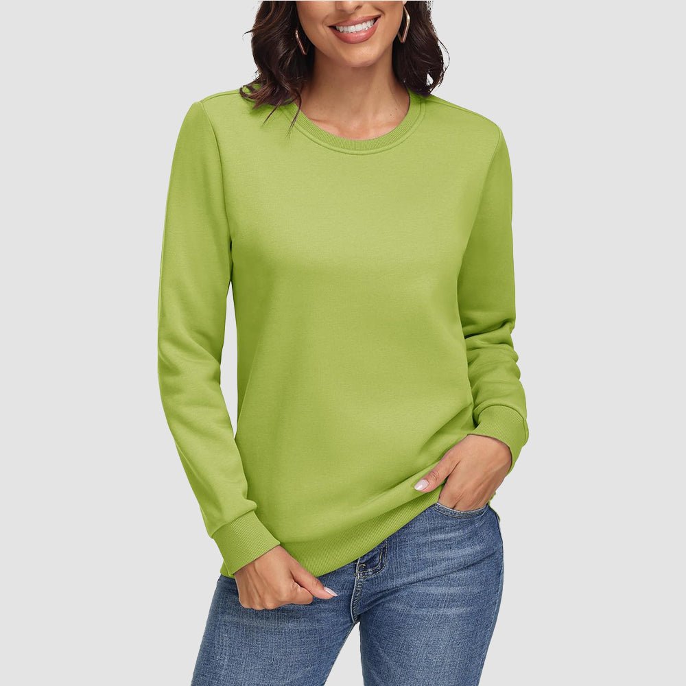 Women's fleece crewneck sweatshirt long sleeve cozy fit with ribbed cuffs and hem for warmth