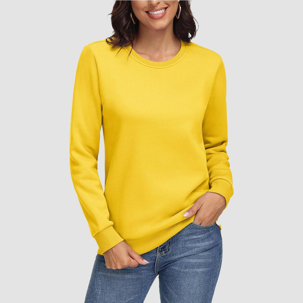 Women's cozy fleece crewneck sweatshirt long sleeve with ribbed cuffs for warmth and comfort