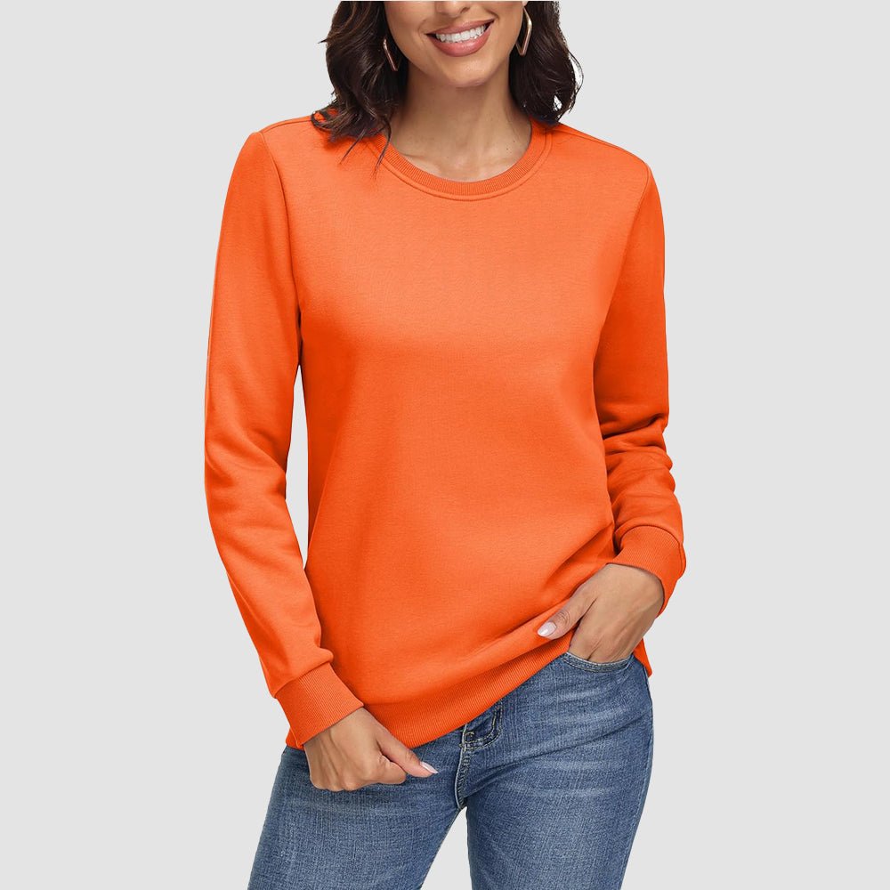 Women's fleece crewneck sweatshirt long sleeve cozy lining ribbed cuffs warm everyday comfort