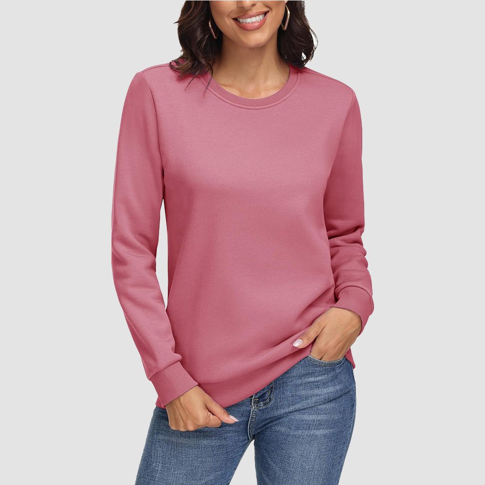 Women's cozy fleece crewneck sweatshirt long sleeve with ribbed cuffs for warmth and comfort