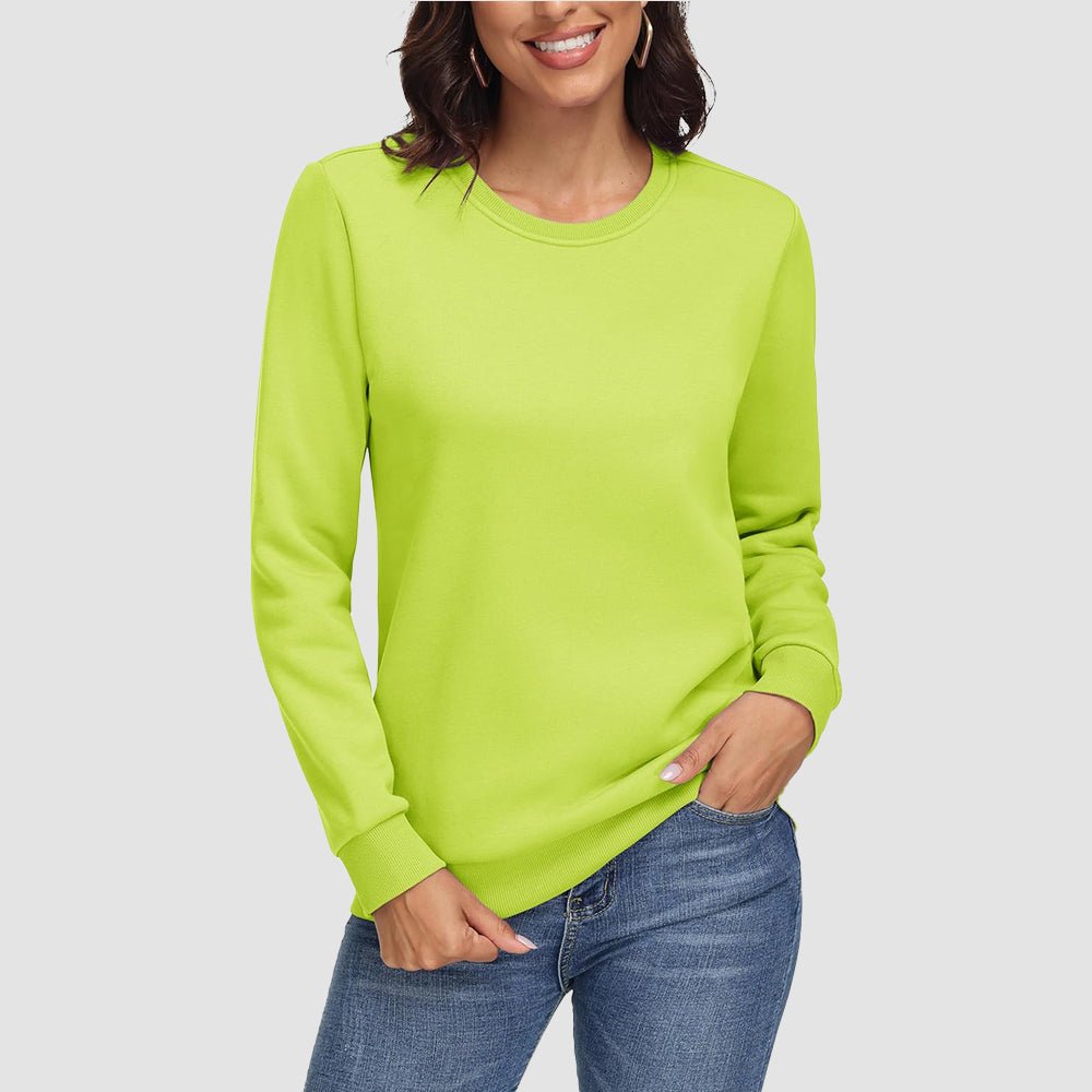 Women's cozy fleece crewneck sweatshirt long sleeve with ribbed cuffs for warmth and comfort