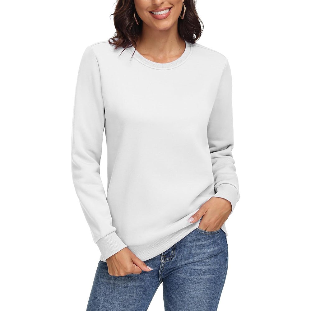Women's fleece crewneck sweatshirt long sleeve cozy lining ribbed cuffs warm comfortable everyday fit