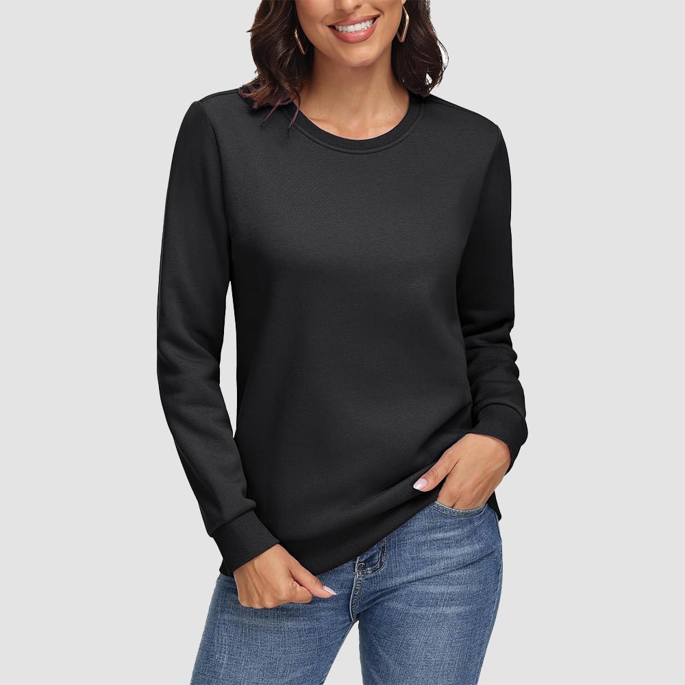 Women's cozy fleece crewneck sweatshirt long sleeve with ribbed cuffs for warmth and comfort