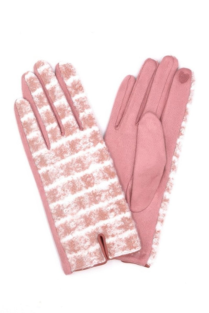 Women's fuzzy plaid winter gloves in classic check pattern with touchscreen-compatible fingertips