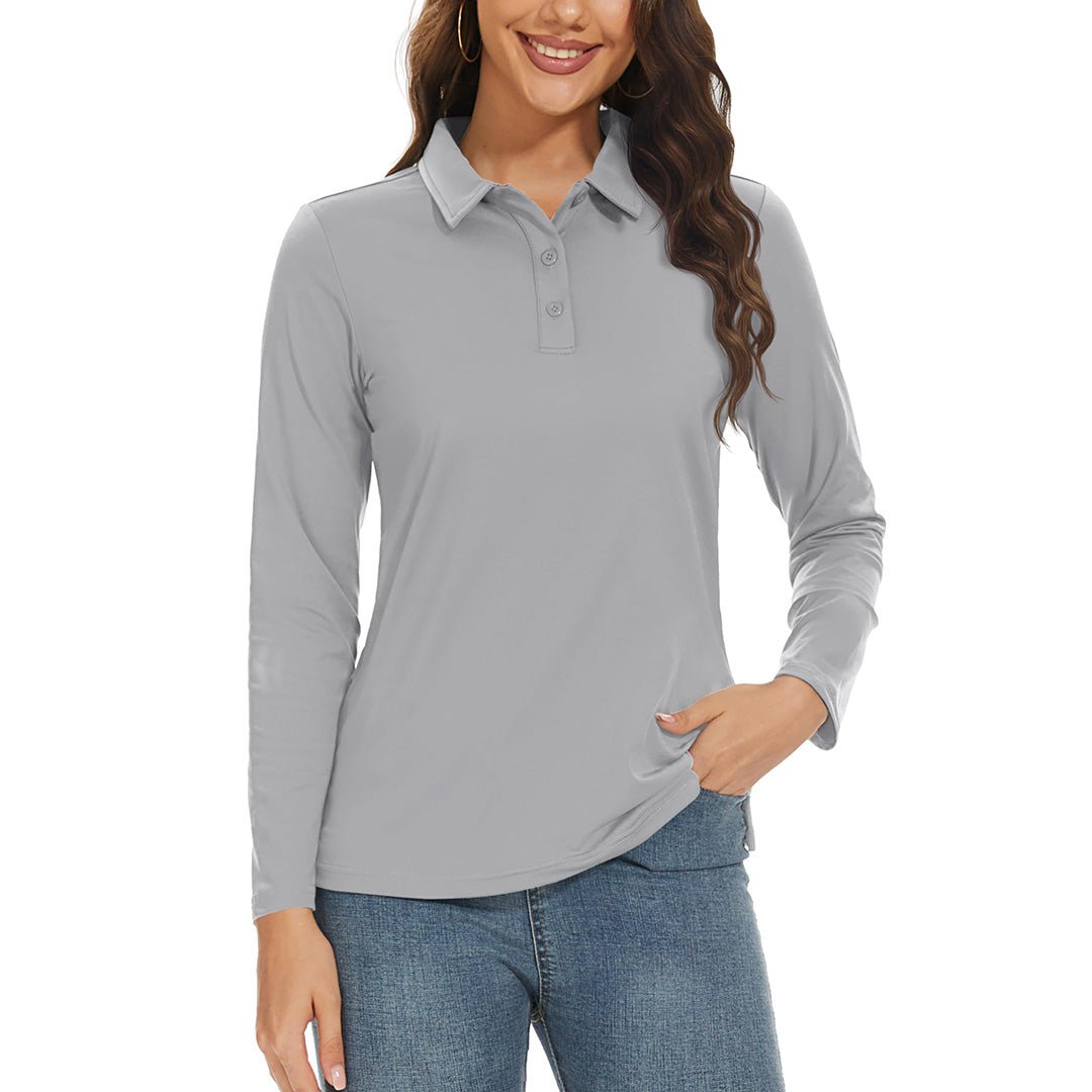 Women's UPF 50+ golf polo long sleeve quick-dry 3-button sun protection shirt active fit