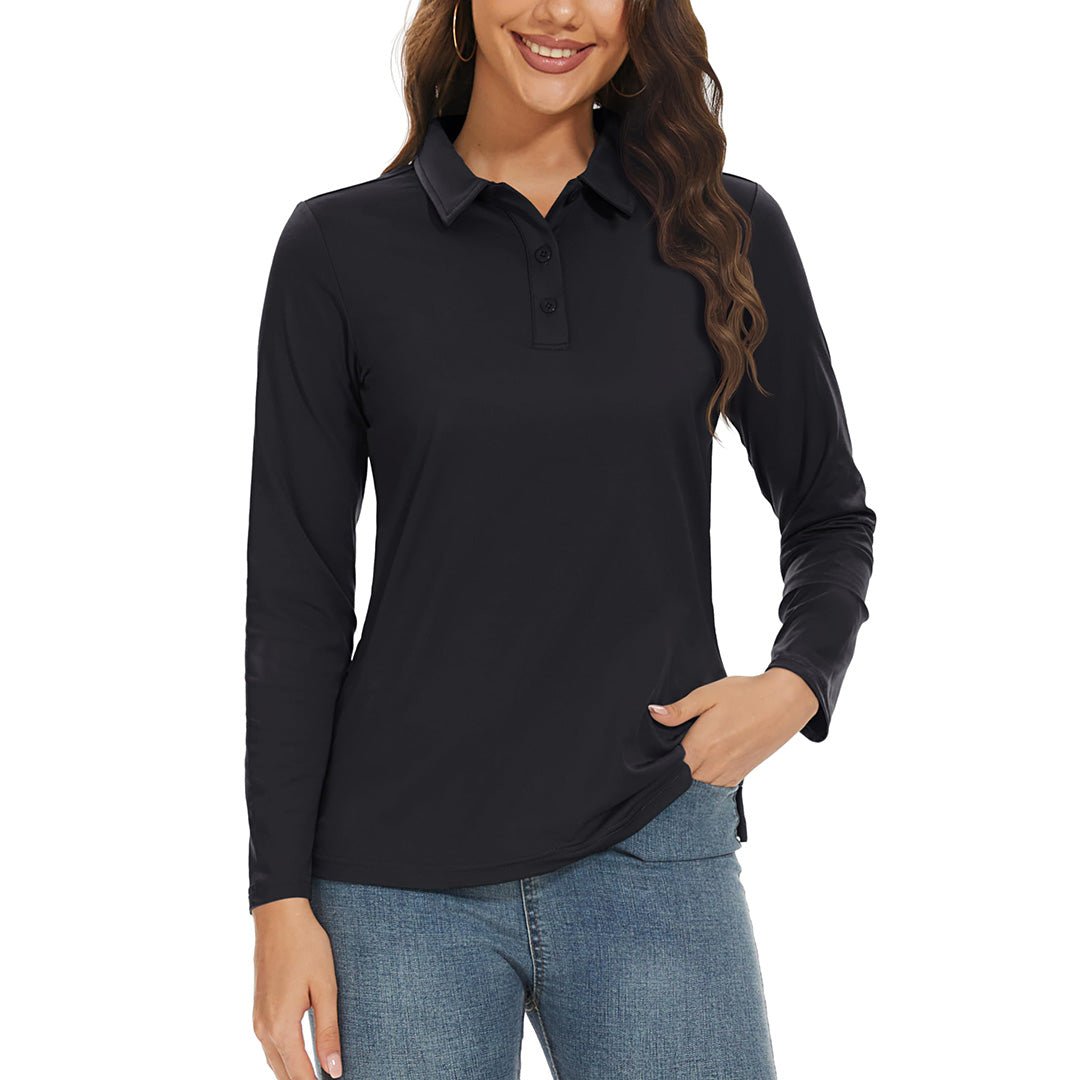Women's UPF 50+ golf polo long sleeve quick-dry 3-button shirt sun protection active fit