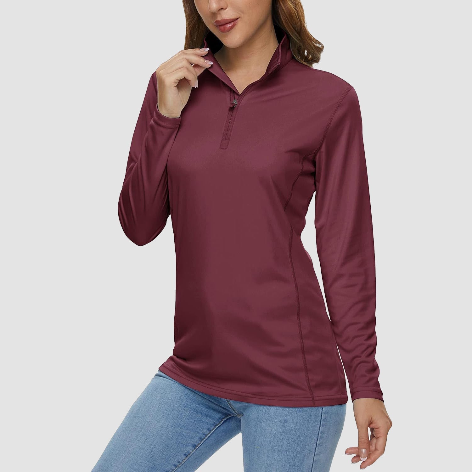 Women's quick-dry half-zip shirt UPF 50+ lightweight breathable performance top for running hiking
