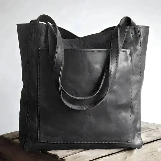 Women's genuine leather satchel tote bag in classic style with roomy interior for everyday use